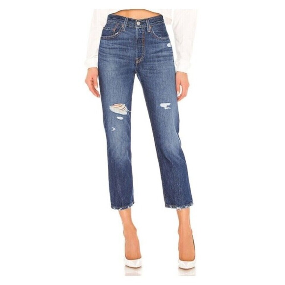 Levis 501 Crop in Market‎ Grammar Distressed Straight Leg Women's Size W30 L26